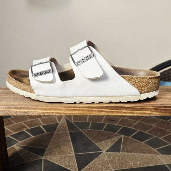 Birkenstock Arizona White with Cork Footbed Sandals - Picture 1 of 7